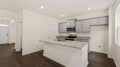 Kitchen with dark hardwood / wood-style floors, st