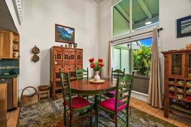Dining area with view of the patio and garden.
