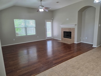Living area with fireplace.