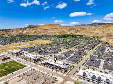 Bird's eye view of a mountainous background
