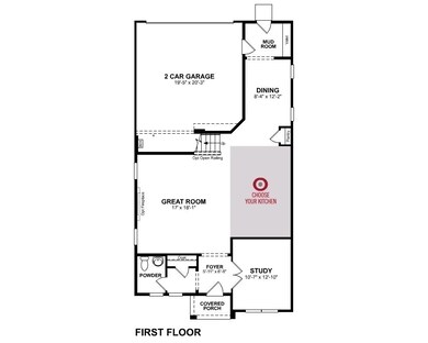 First floor layout. This home has a full bed and bath ILO study and powder.