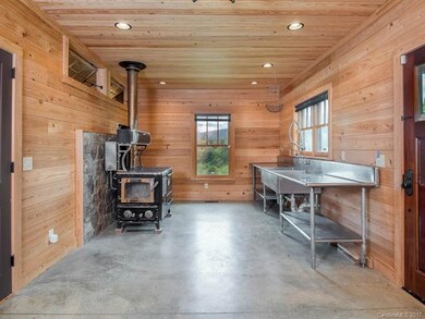 The summer kitchen features a Margin Flame View wo