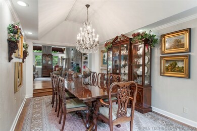 Large open dining room leads to massive family roo