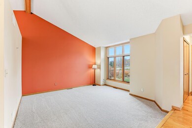 Bright and open living room with vaulted ceiling. New Carpet Through Out