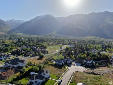 Aerial perspective of suburban area featuring a mountain backdrop