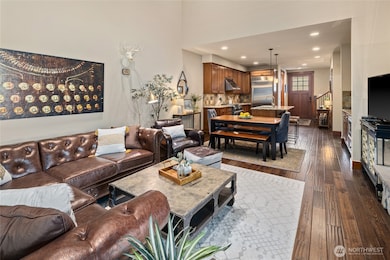 The beautiful engineered hardwood floors were installed in 2020.