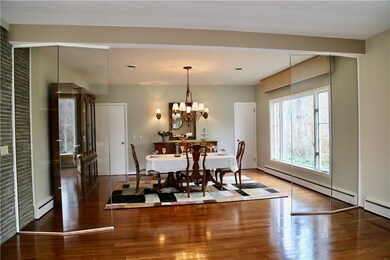 The elegant dining room is framed by distinctive g