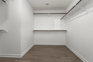 Spacious closet featuring dark wood finished floo