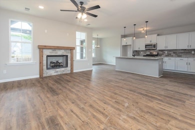 Kitchen with baseboards, visible vents, appliances