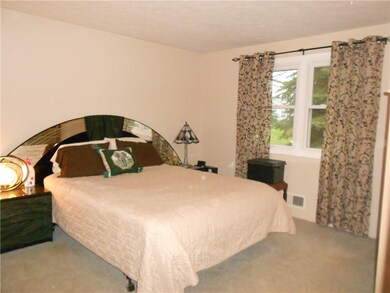The master bedroom has carpeting and two closets -