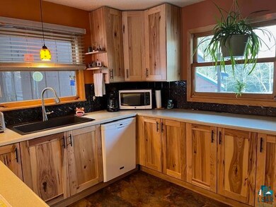 Kitchen with sink, dishwasher, tasteful backsplash, and decorative light fixtures