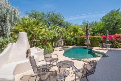 Colorful landscape around pool