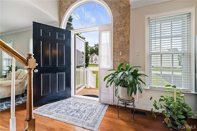 Foyer entrance featuring crown molding, plenty of