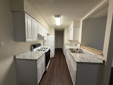 Kitchen with gas range, a sink, under cabinet ran