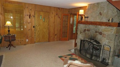 Original rock fireplace + pine siding