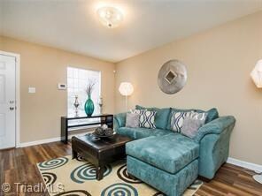 Living room with wood laminate floors