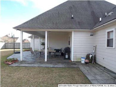 Side view of rear porch and patio area.