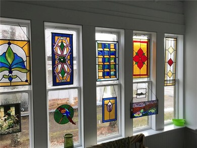 Original stained glass pieces on the...
