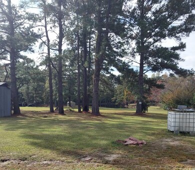 View of yard featuring a storage unit