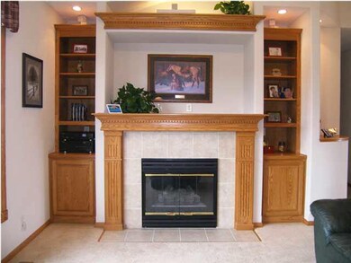 The fireplace and cabinetry in the living room on 