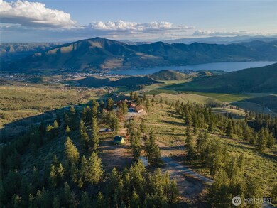 Exterior aerial view of property overlooking Lake Chelan.