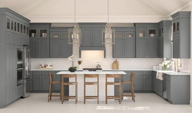 Kitchen with glass upper cabinets