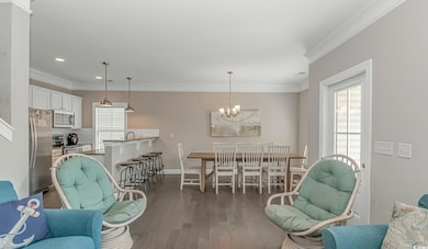 Interior space with ornamental molding, sink, an i