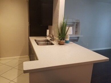 Quartz counter tops with sitting area.