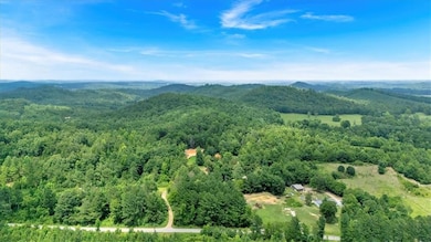 Aerial view of a heavily wooded area
