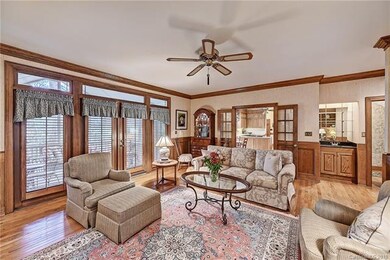 Family Room surrounded by French Doors