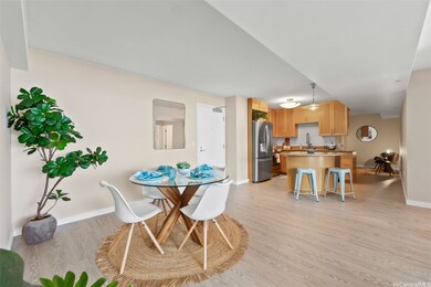 Spacious dining area with open kitchen, breakfast