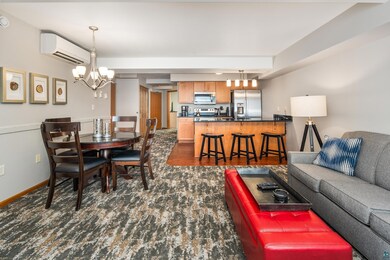 Living room with dark hardwood / wood-style floors