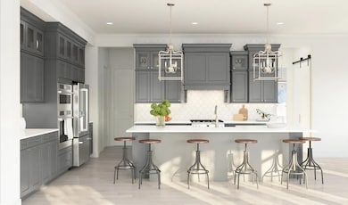 Kichen with upper glass cabinets