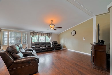 Spacious family living room with elegant floors, a
