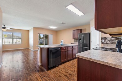 Kitchen open to eating area