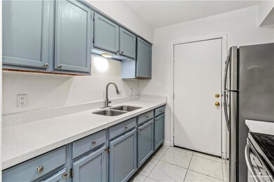 Kitchen featuring appliances with stainless steel finishes, blue cabinets, and sink