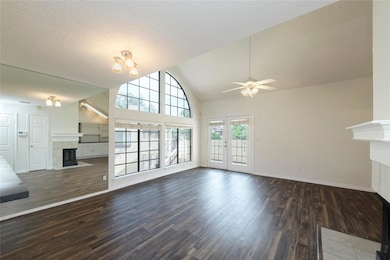 Unfurnished living room with a fireplace, ceiling 