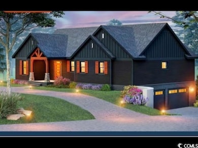 View of front facade with board and batten siding, decorative driveway, an attached garage, and a lawn