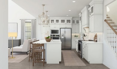 Kitchen with glass upper cabinets