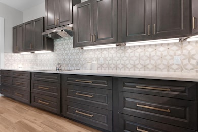 Kitchen with under cabinet range hood, black elec
