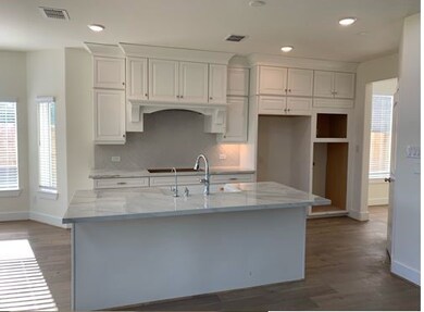A Cooks Dream Kitchen with stacked cabinets, double ovens, farm sink and hidden trash can drawer