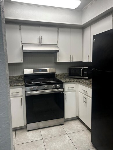 Kitchen with stove, fridge, ventilation hood, lig