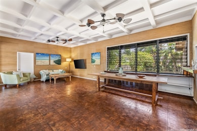 Spacious living room looks out onto the expansive