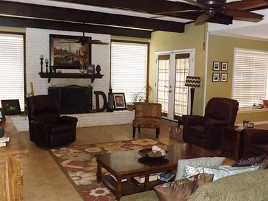 Living Room. Massive wood burning fireplace, board