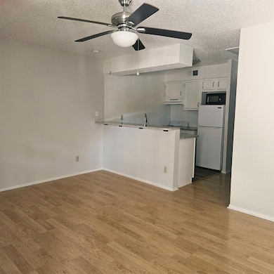 Kitchen with freestanding refrigerator, black mic