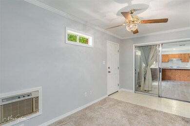 Unfurnished room with crown molding, light colored
