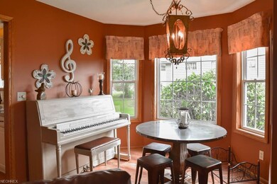 Breakfast nook with a bay window.