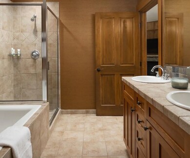 Bathroom with tile patterned flooring, plus walk i