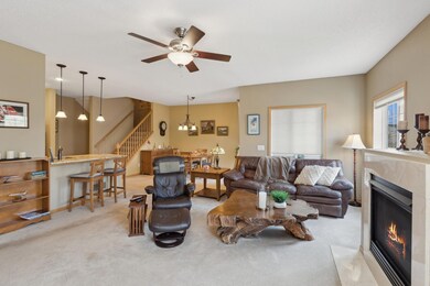 Overview from the living room breakfast bar and dining area and stairs to the 2 bedrooms