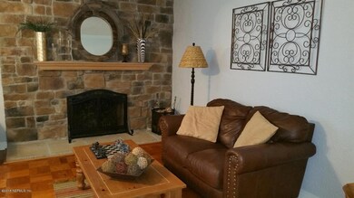 Wood burning fireplace in gathering room